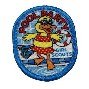 Girl Scouts Pool Party Junior Iron-on Patch Badge Oval Blue Red Duck GSA New